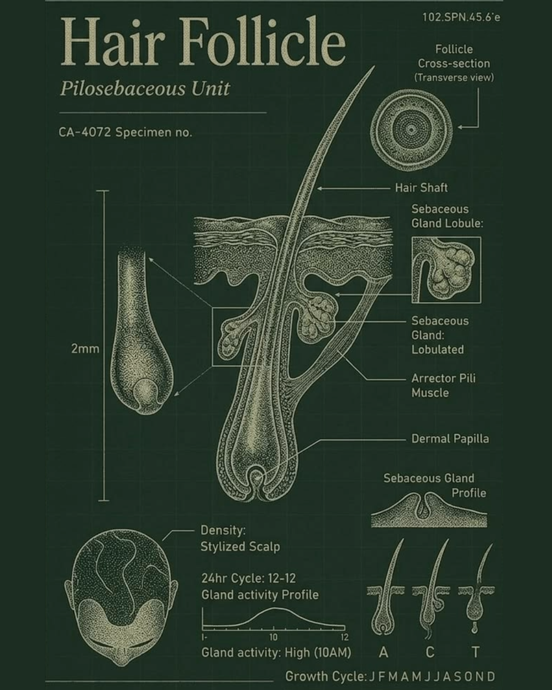 Scientific illustration of the hair follicle showing the anatomy behind healthy hair growth.